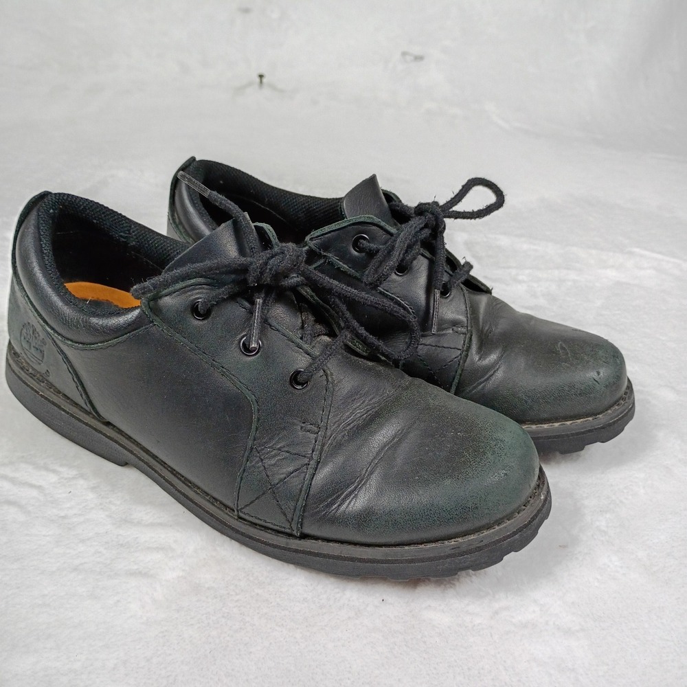 Timberland Waterproof Black Leather Oxford Shoes Boys 3.5 34900M Lug Sole